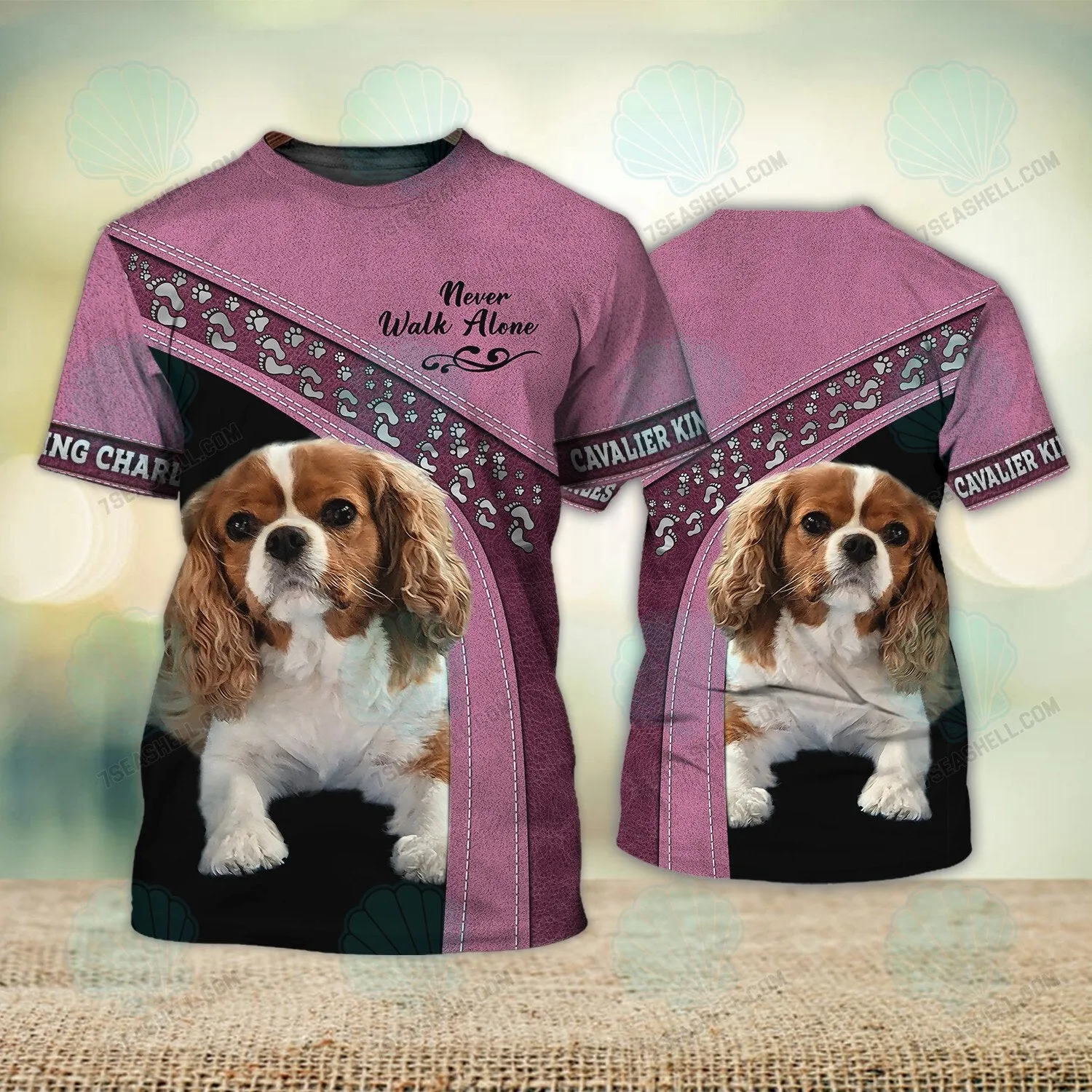 Cavalier King Charles Pink Love Never Walk Alone 3D Full Print Shirts, Christmas Shirt for Dog Lovers