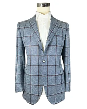 Cesare Attolini Sport Coat Blue Windowpane Wool Silk EU 54/ US 44