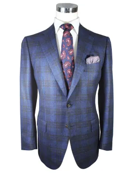 Cesare Attolini Sport Coat Gray Midnight Blue Brown Windowpane Cashmere EU 52/ US 42