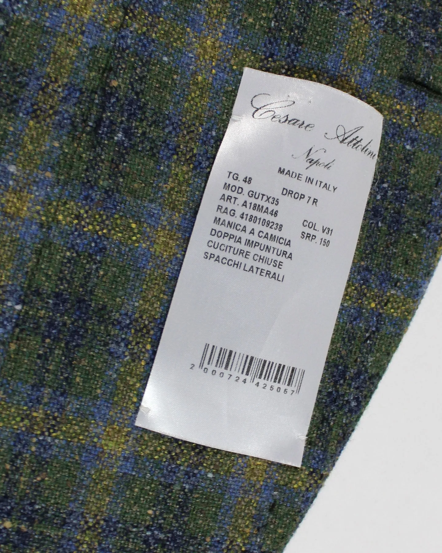 Cesare Attolini Sport Coat Green Plaid Blazer Cashmere Silk EU 48/ US 38