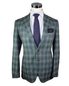 Cesare Attolini Sport Coat Green Plaid Blazer Cashmere Silk EU 48/ US 38