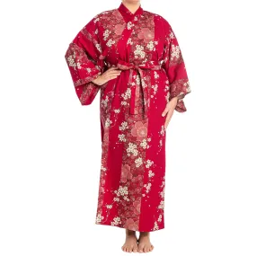 Cherry Blossom Print Long Red Yukata XL