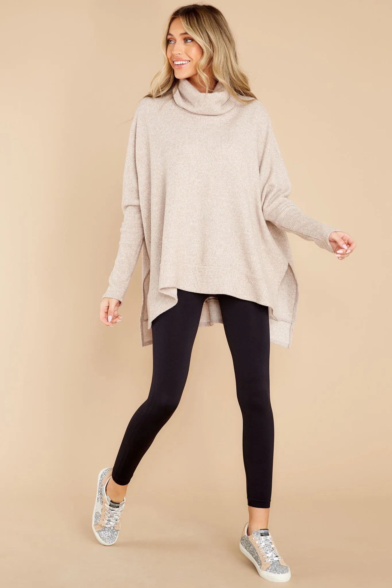 Chic Warmth Taupe Turtleneck Sweater