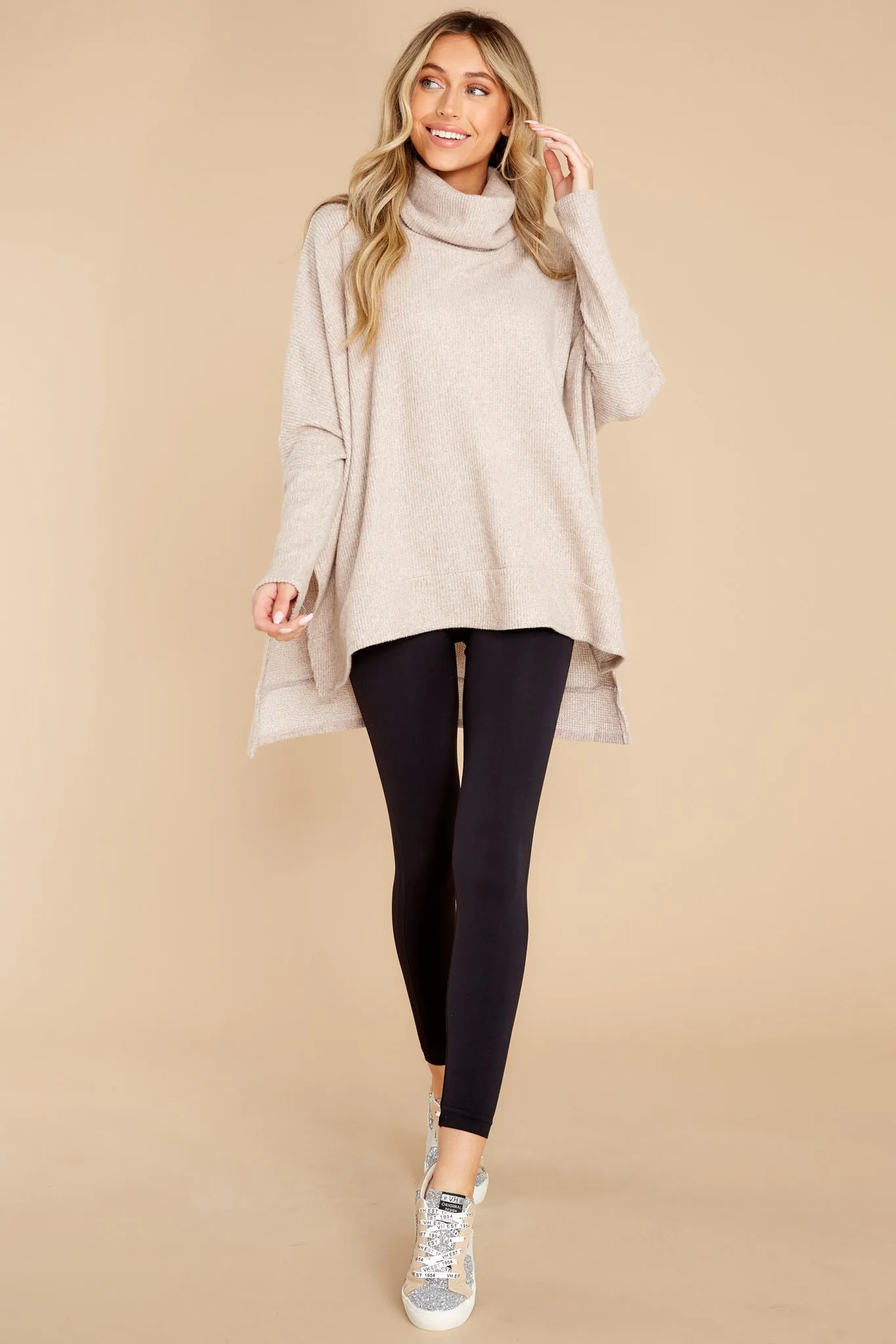 Chic Warmth Taupe Turtleneck Sweater