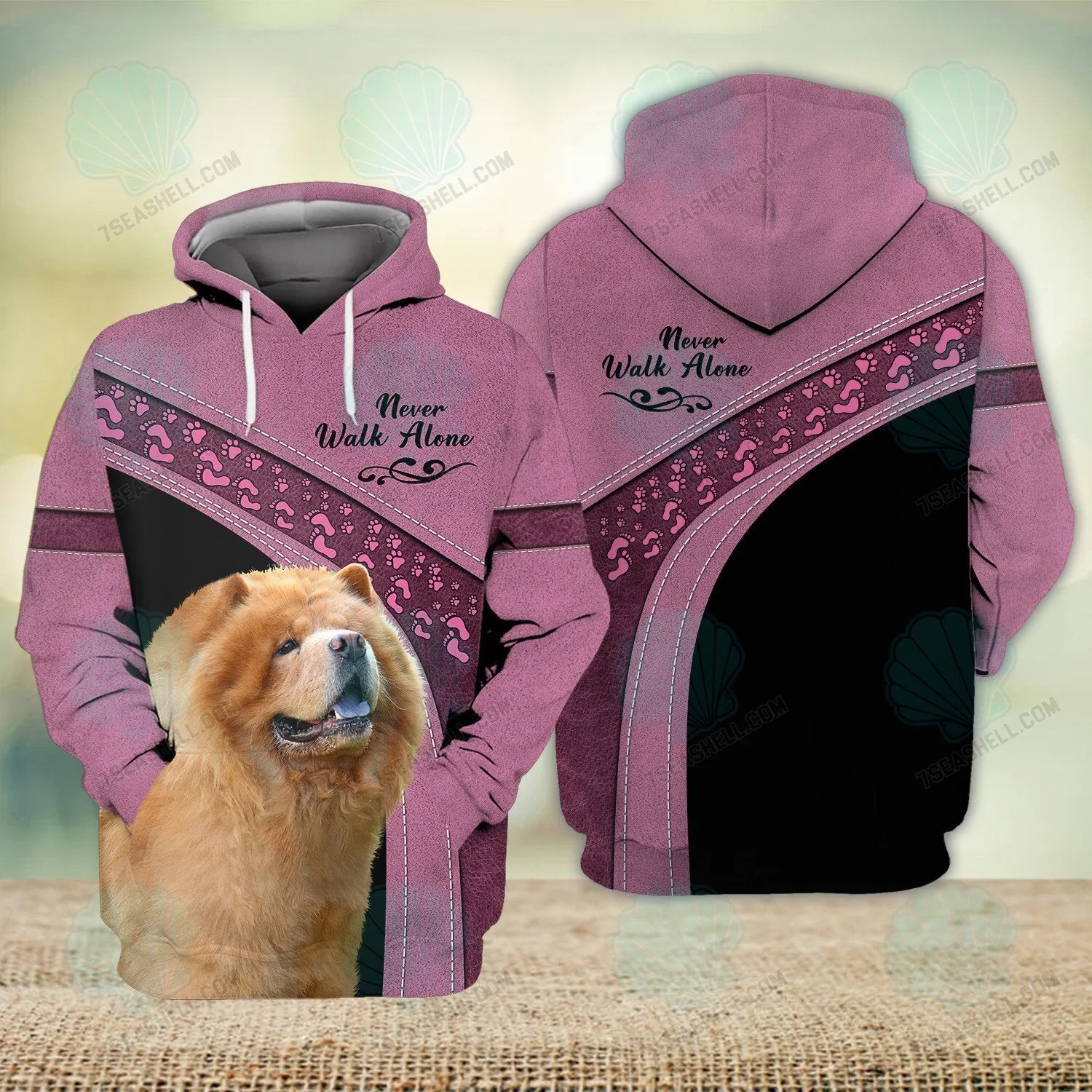 Chow Chow Love Pink Never Walk Alone 3D Full Print Shirts, Christmas Dog Memorial Gifts for loss of Dog