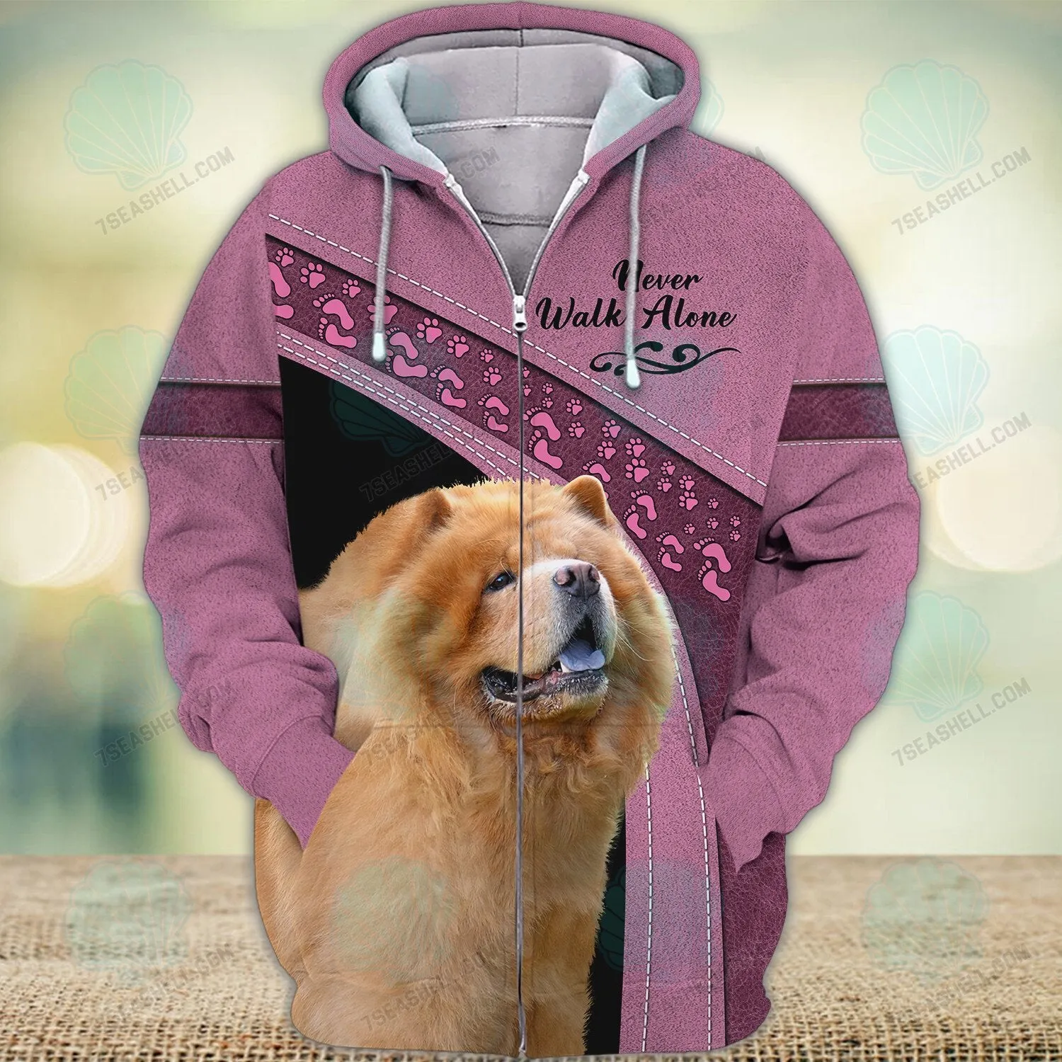 Chow Chow Love Pink Never Walk Alone 3D Full Print Shirts, Christmas Dog Memorial Gifts for loss of Dog