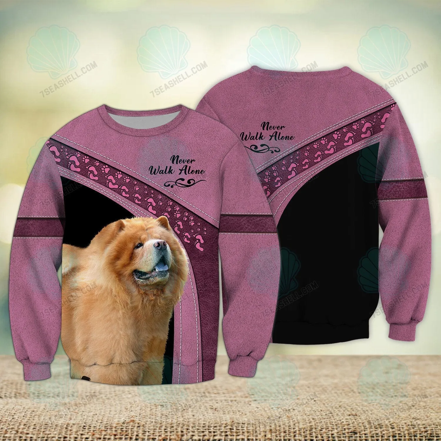 Chow Chow Love Pink Never Walk Alone 3D Full Print Shirts, Christmas Dog Memorial Gifts for loss of Dog