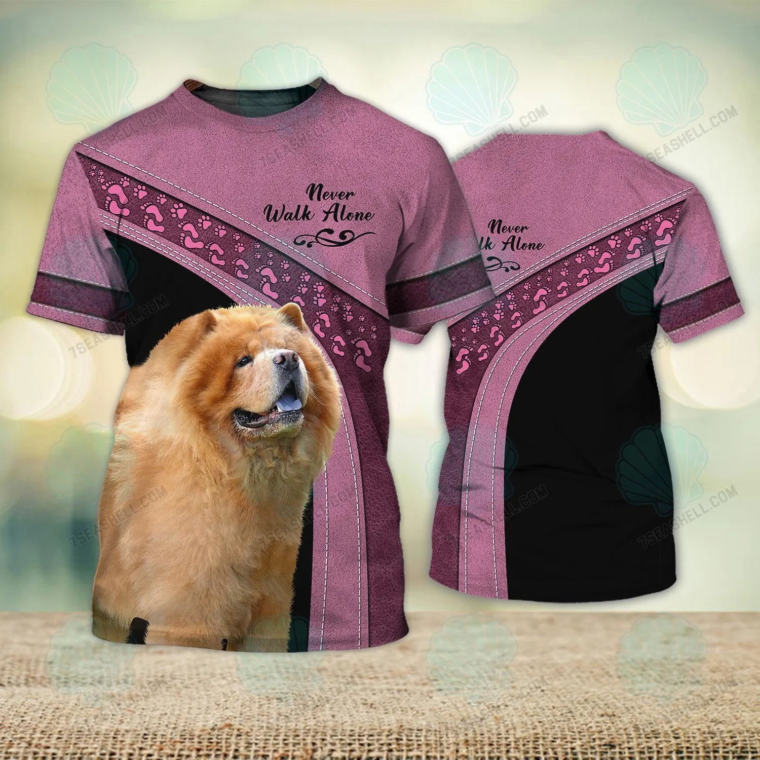 Chow Chow Love Pink Never Walk Alone 3D Full Print Shirts, Christmas Dog Memorial Gifts for loss of Dog