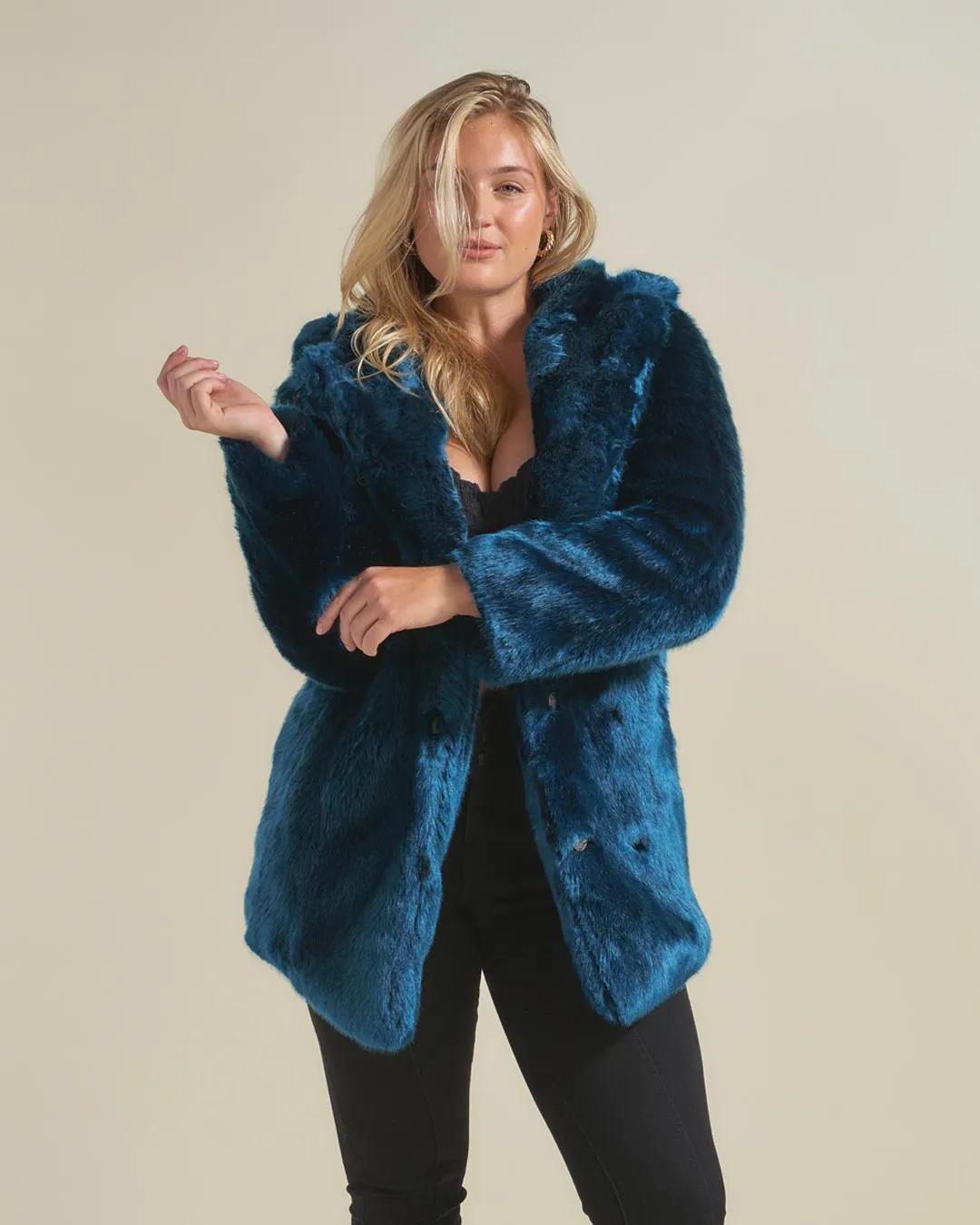 Classic Women's Blue Faux Fur Coat | Royal Wolf