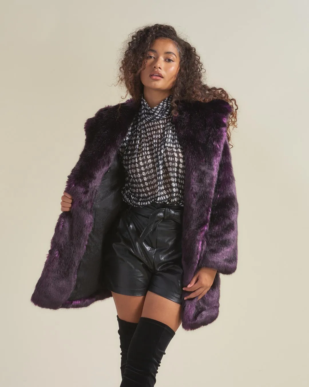 Classic Women's Purple Faux Fur Coat | Midnight Wolf