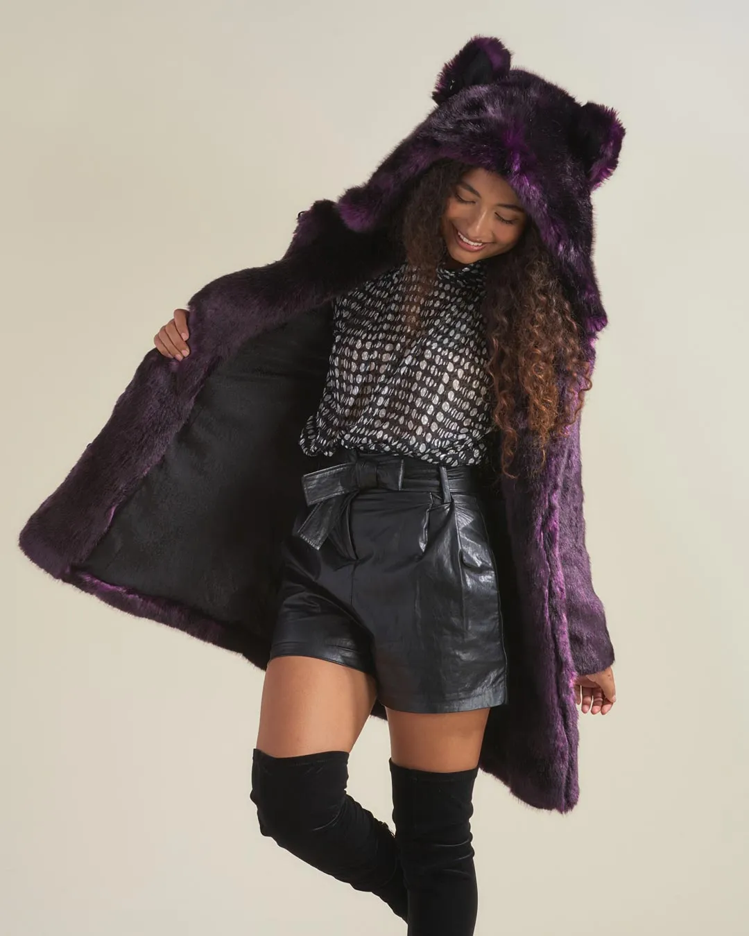 Classic Women's Purple Faux Fur Coat | Midnight Wolf