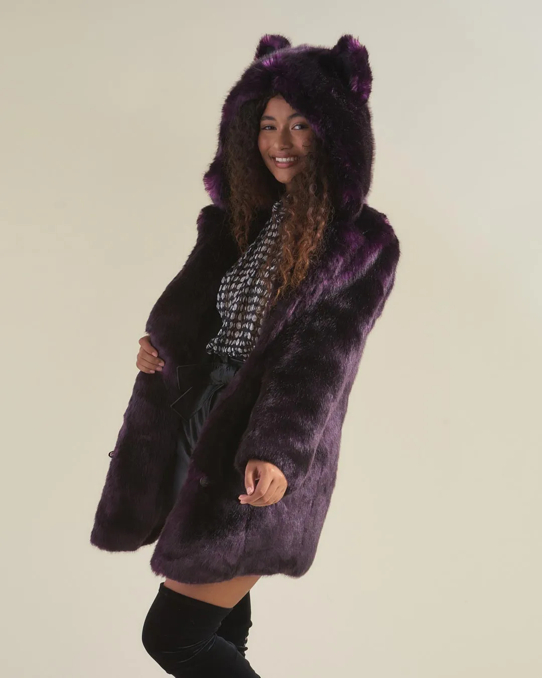 Classic Women's Purple Faux Fur Coat | Midnight Wolf