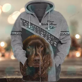 Cocker Spaniel Black Love Never Walk Alone 3D Full Print Shirts, Christmas Dog Memorial Gifts for loss of Dog