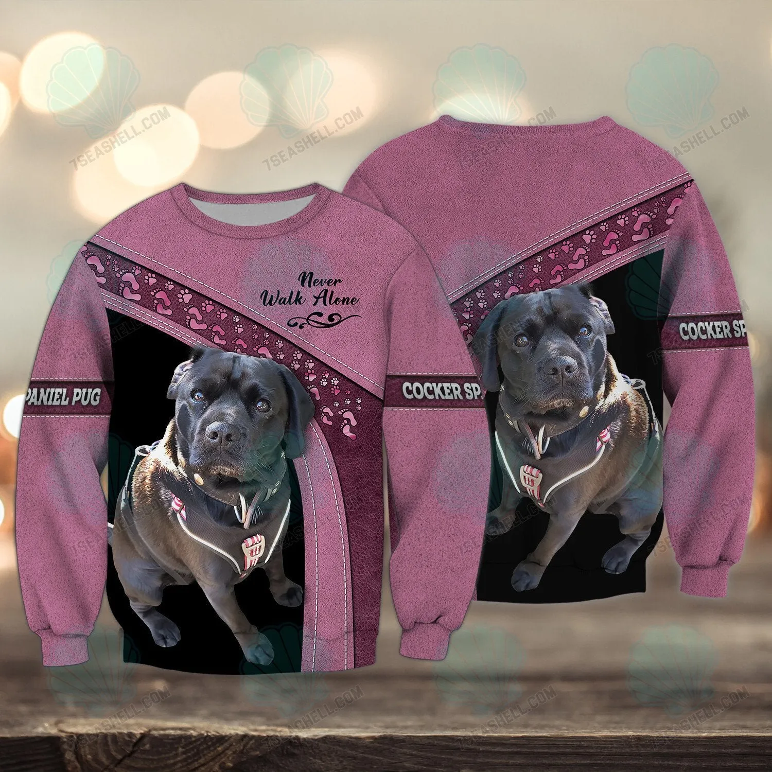 Cocker Spaniel Pug Love Never Walk Alone 3D Full Print Shirts, Christmas Shirt for Dog Lovers