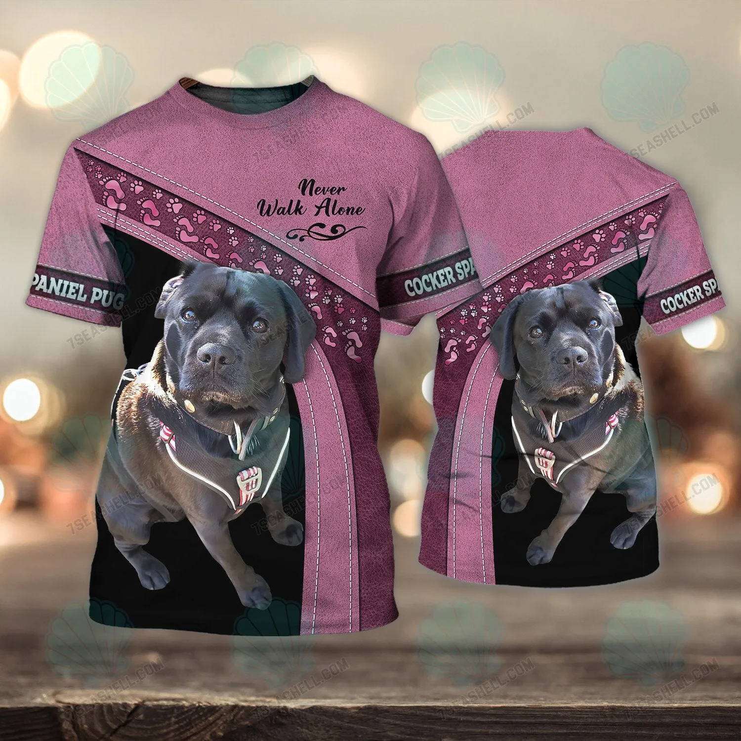 Cocker Spaniel Pug Love Never Walk Alone 3D Full Print Shirts, Christmas Shirt for Dog Lovers