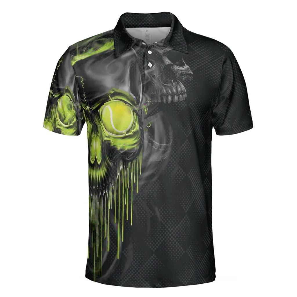 Coolspod Tennis Scary Skull Graphic All Over Printed 3D Polo Shirt, Skull Tennis Shirt