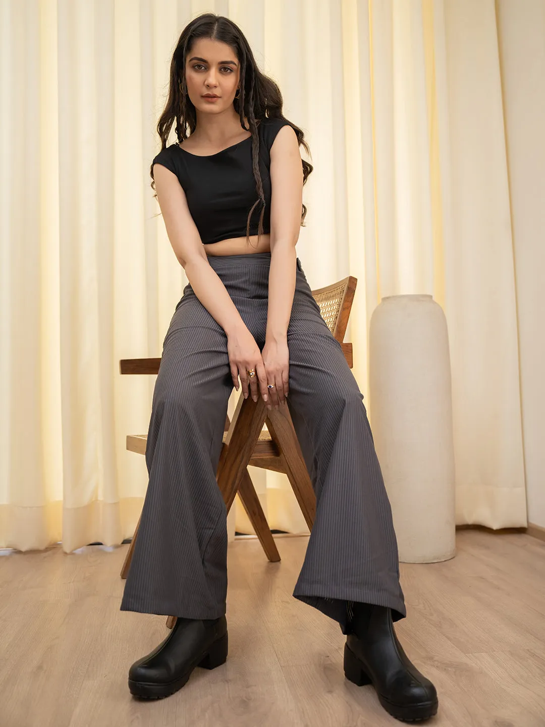 Corduroy Grey High Waist Pants