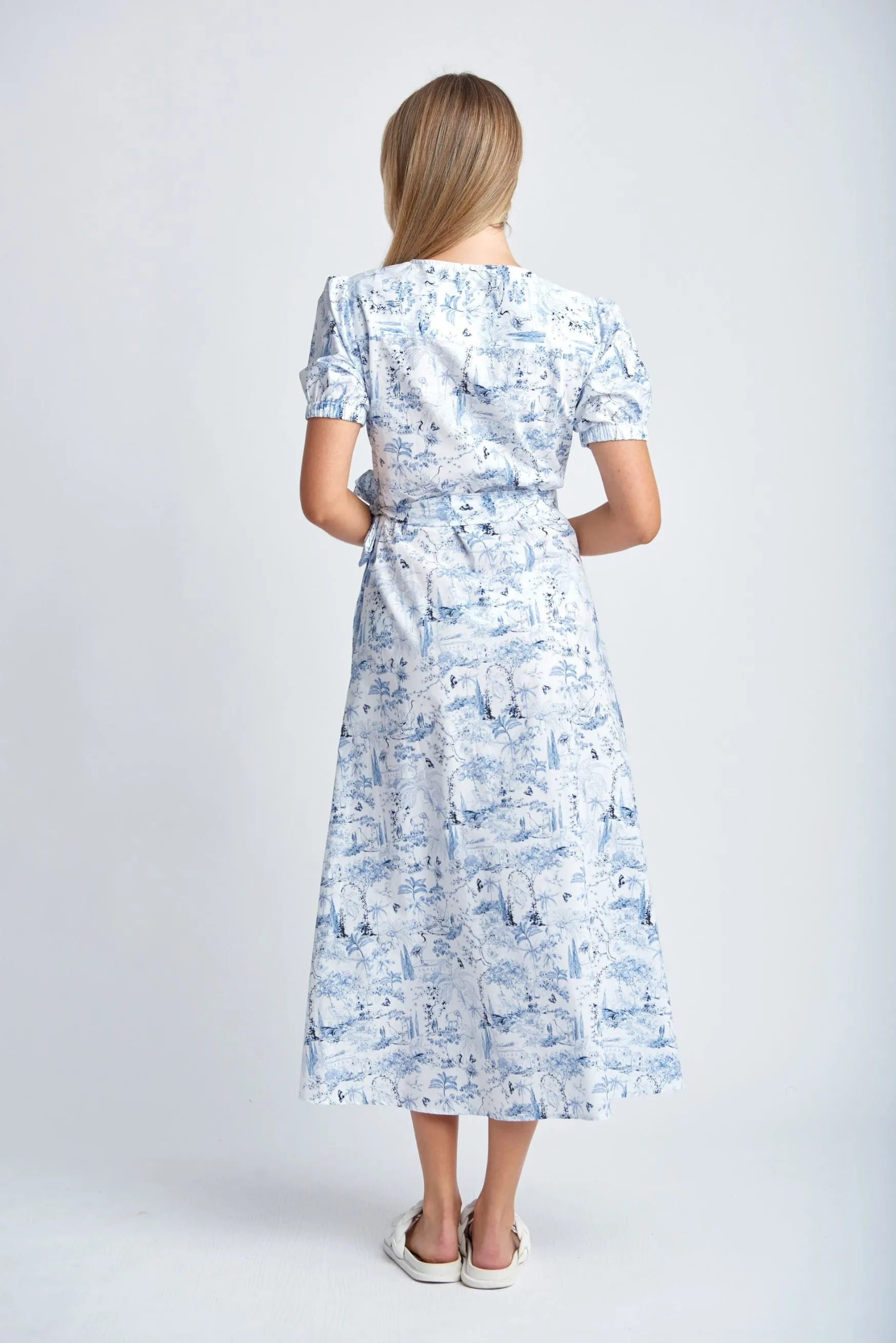 Cotton Wrap Dress Deep Blue Print