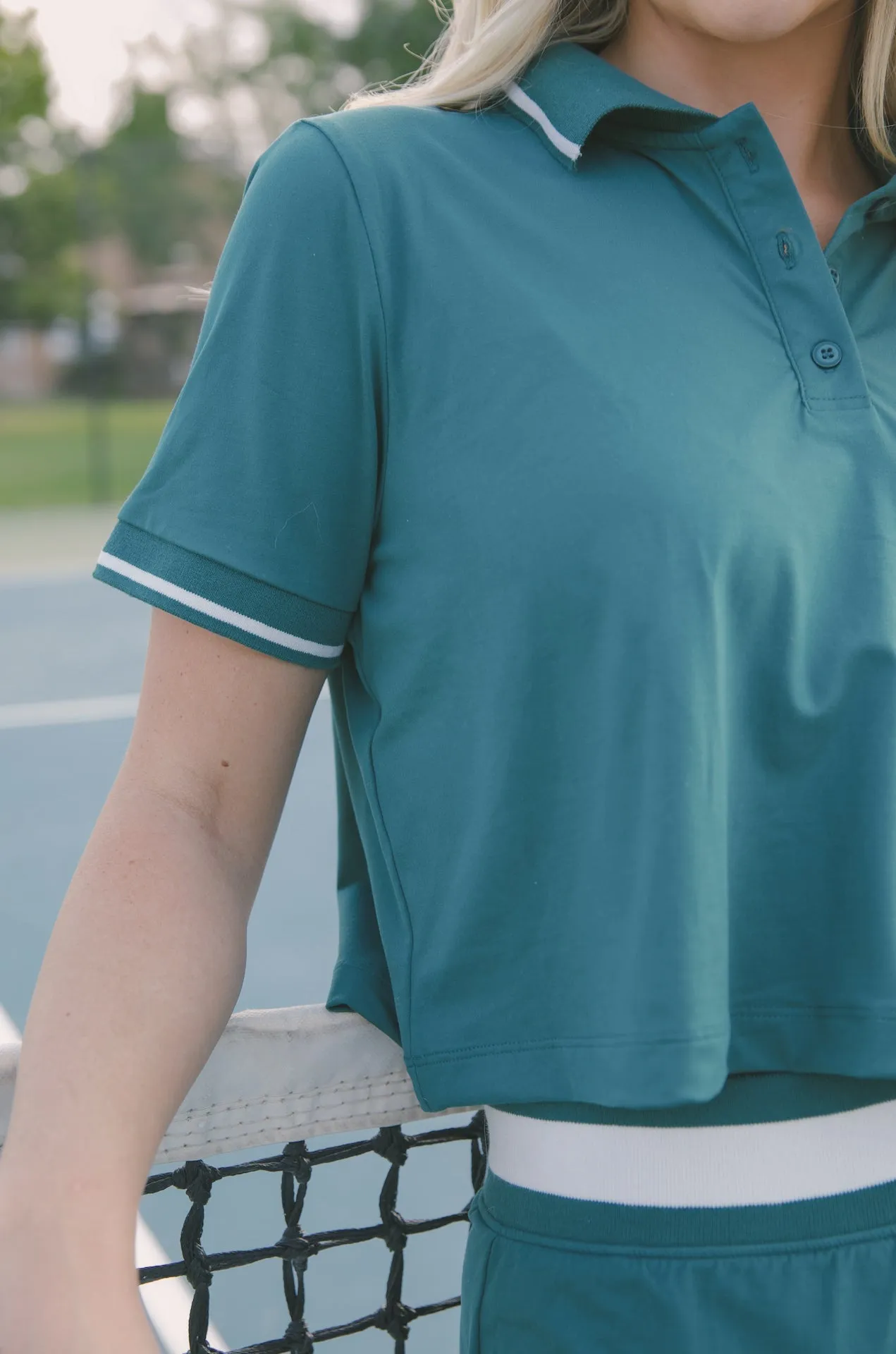 Courtside Green Cropped Polo Shirt