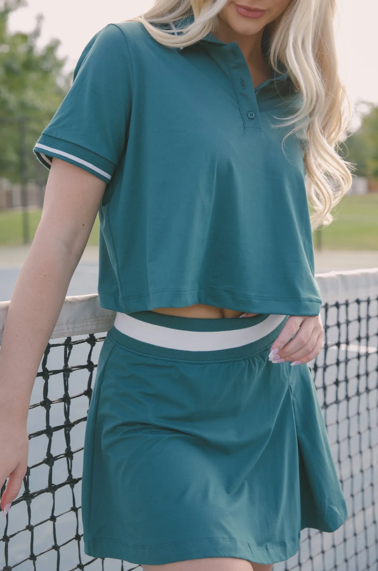 Courtside Green Cropped Polo Shirt