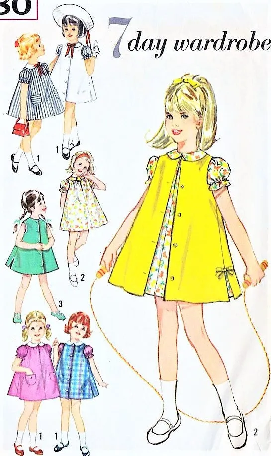 CUTE 60s Toddler Little Girls Dress Pattern SIMPLICITY 5380 Dress and Sleeveless Coat Sweet Style Size 6X Childrens Vintage Sewing Pattern UNCUT