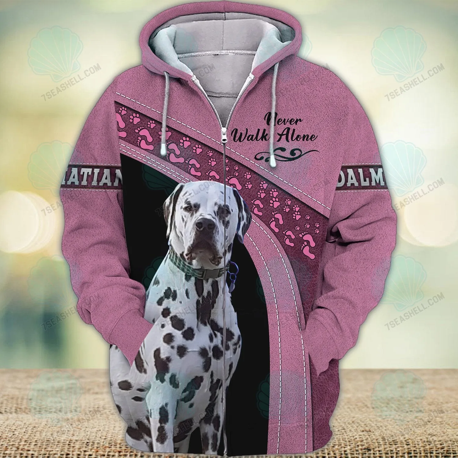 Dalmatian Love Never Walk Alone 3D Full Print Shirts, Christmas Dog Memorial Gifts for loss of Dog