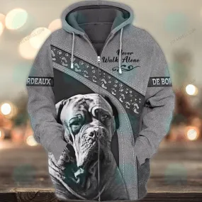 De Bordeaux Black Never Walk Alone 3D Full Print Shirts, Christmas Dog Memorial Gifts for loss of Dog