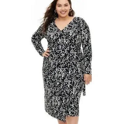 Diane von Furstenberg Women's Midi Wrap Dress Deep V-Neck Long Sleeve