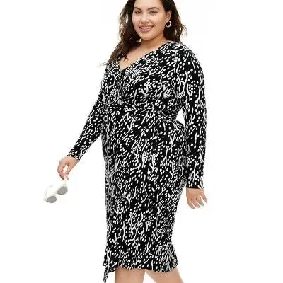 Diane von Furstenberg Women's Midi Wrap Dress Deep V-Neck Long Sleeve