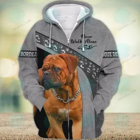 Dogue de Bordeaux Love Never Walk Alone 3D Full Print Shirts, Christmas Dog Memorial Gifts for loss of Dog