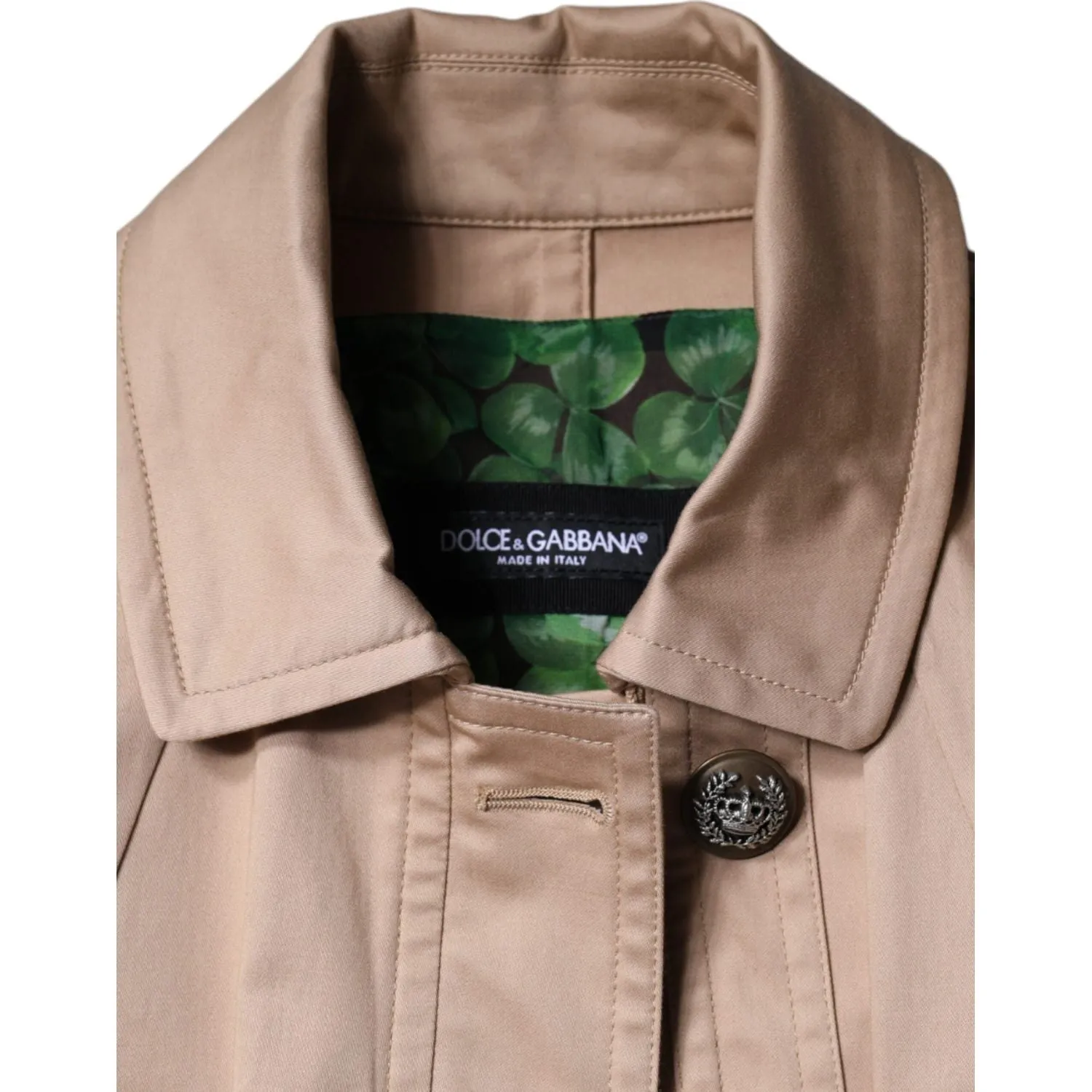 Dolce & Gabbana Beige Cotton Long Sleeve Collared Coat Jacket