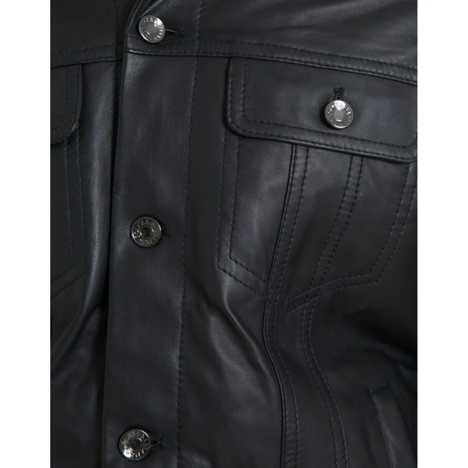 Dolce & Gabbana Black Leather Fur Collar Biker Coat Jacket