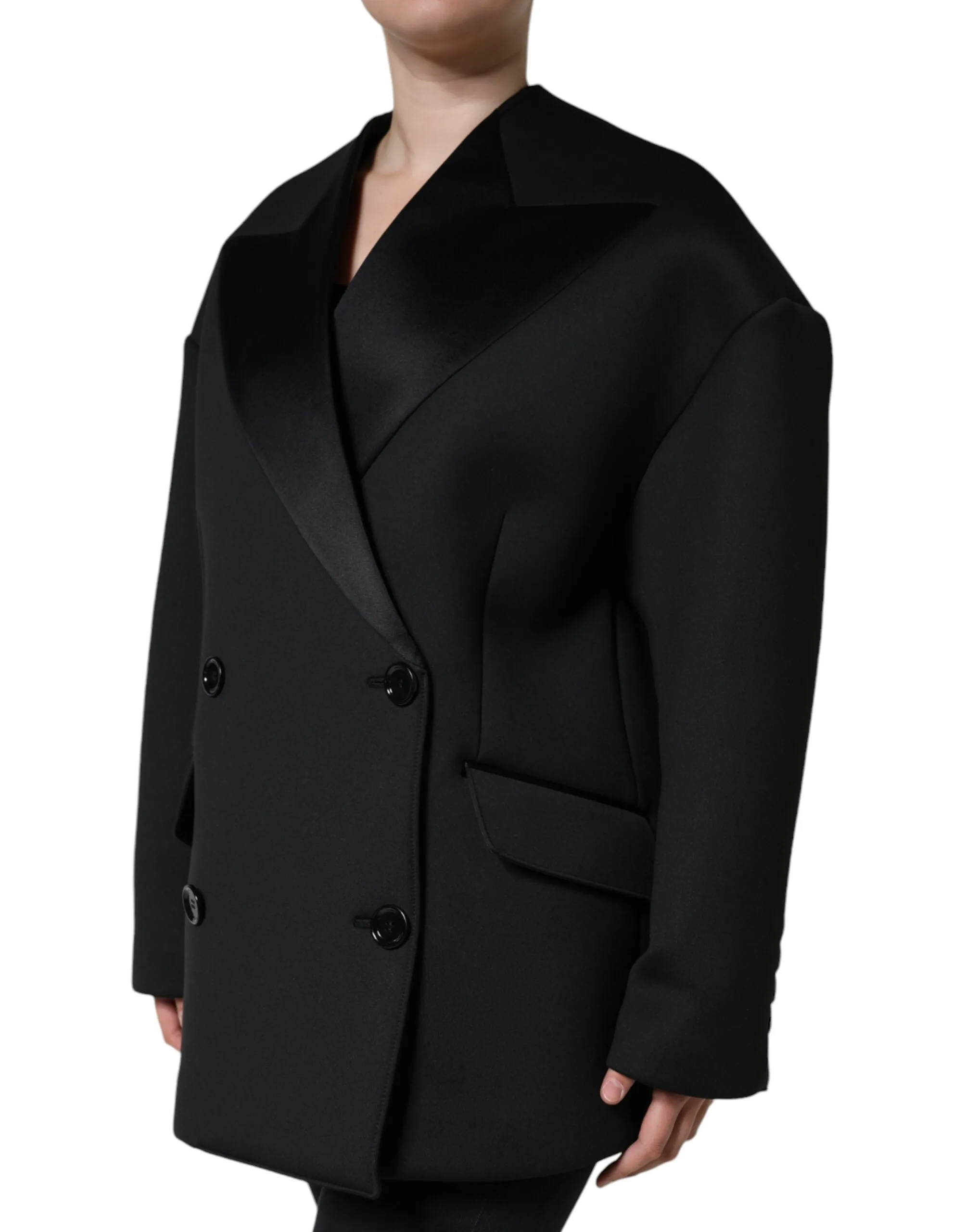 Dolce & Gabbana Black Polyester Double Breasted Coat Jacket