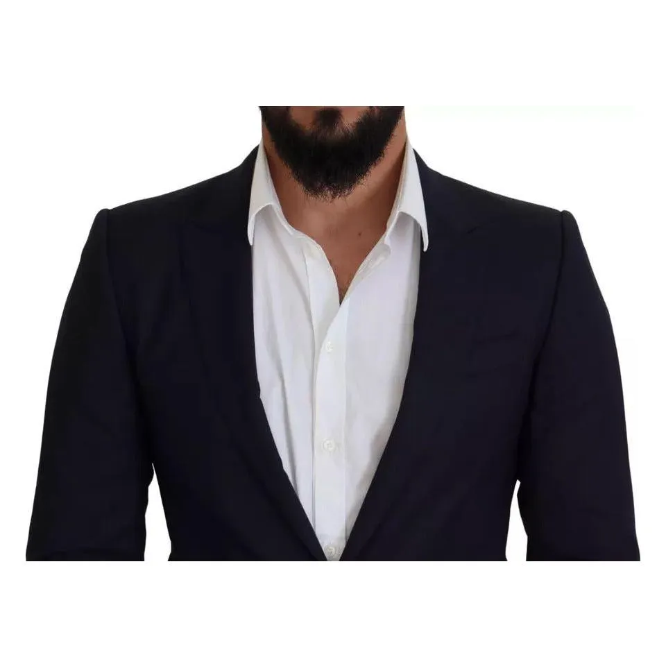 Dolce & Gabbana Blue Wool Slim Fit Formal Coat Men Blazer