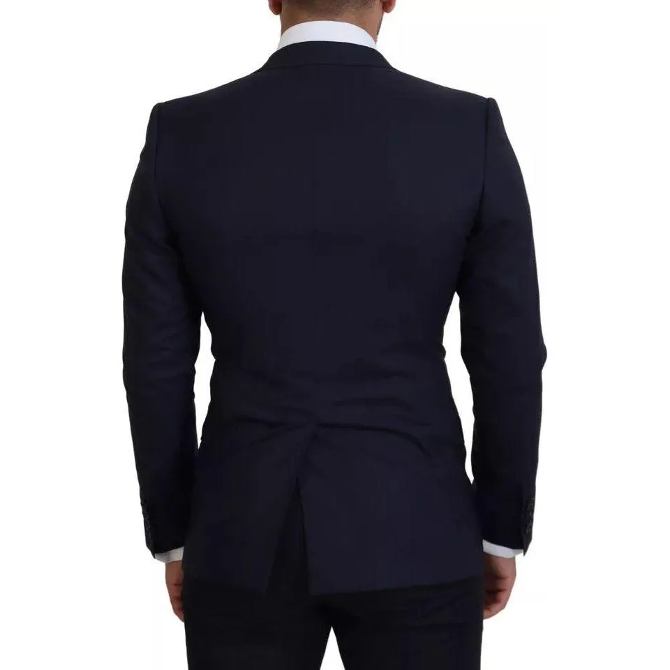 Dolce & Gabbana Blue Wool Slim Fit Formal Coat Men Blazer