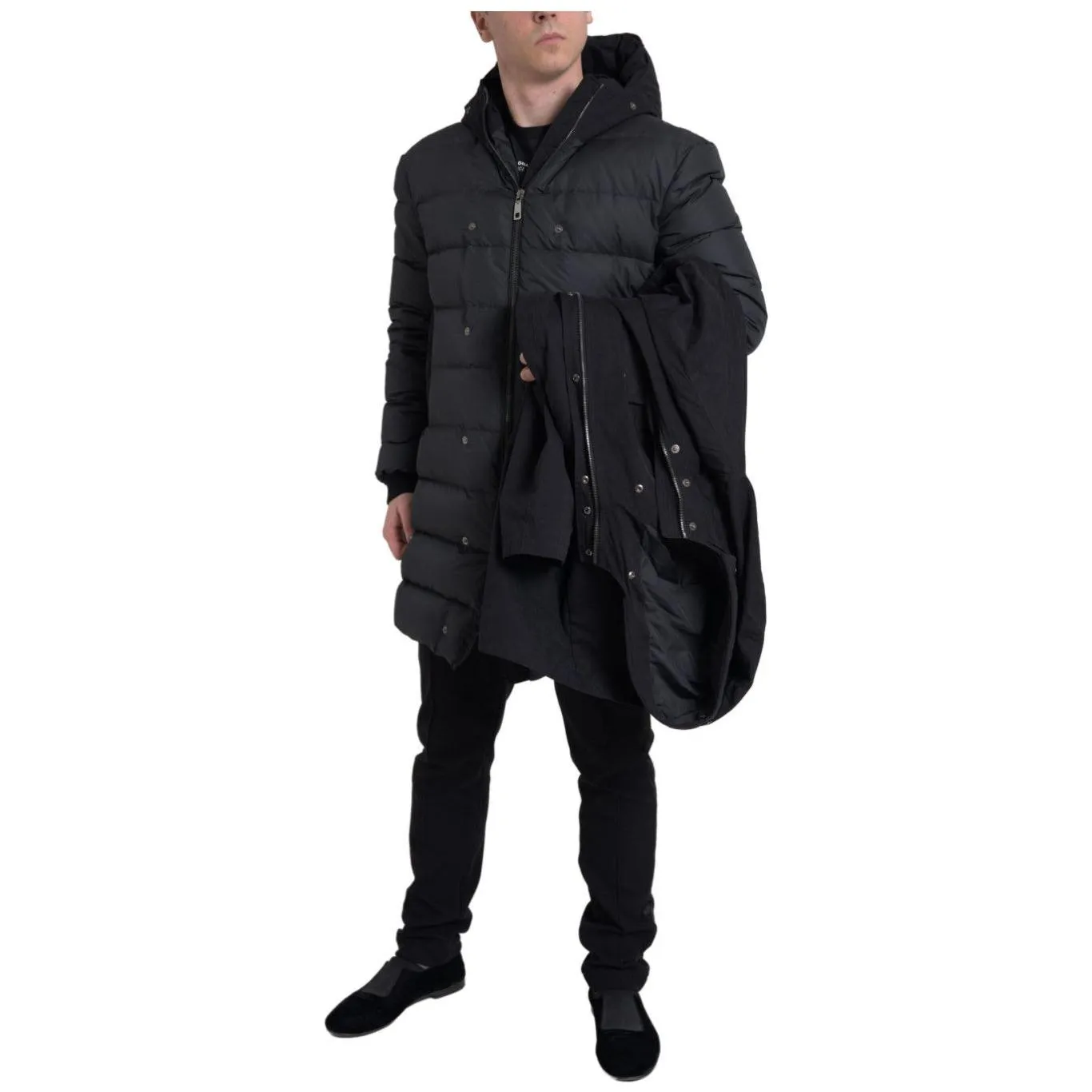 Dolce & Gabbana Elegant Black Hooded Trench Coat