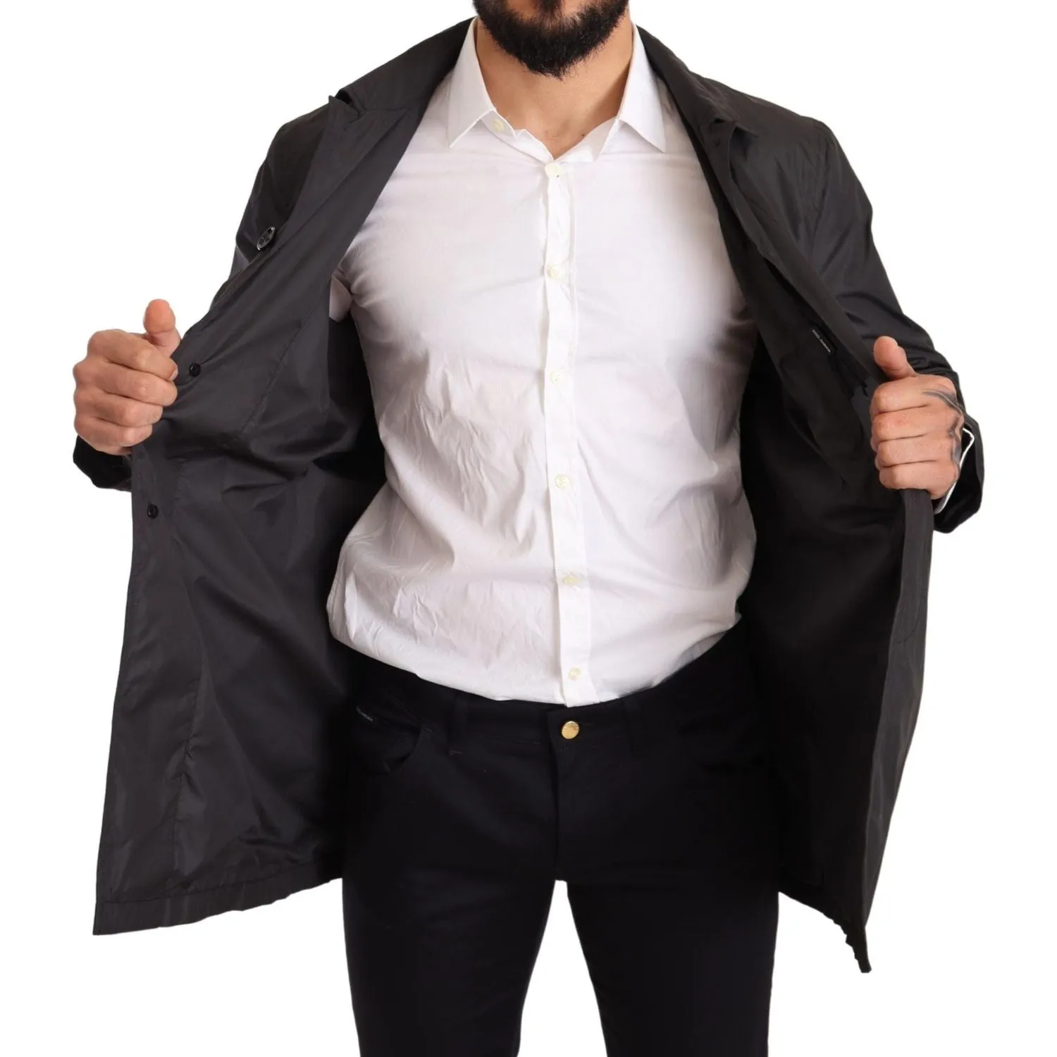 Dolce & Gabbana Elegant Black Trench Coat for Sophisticated Men