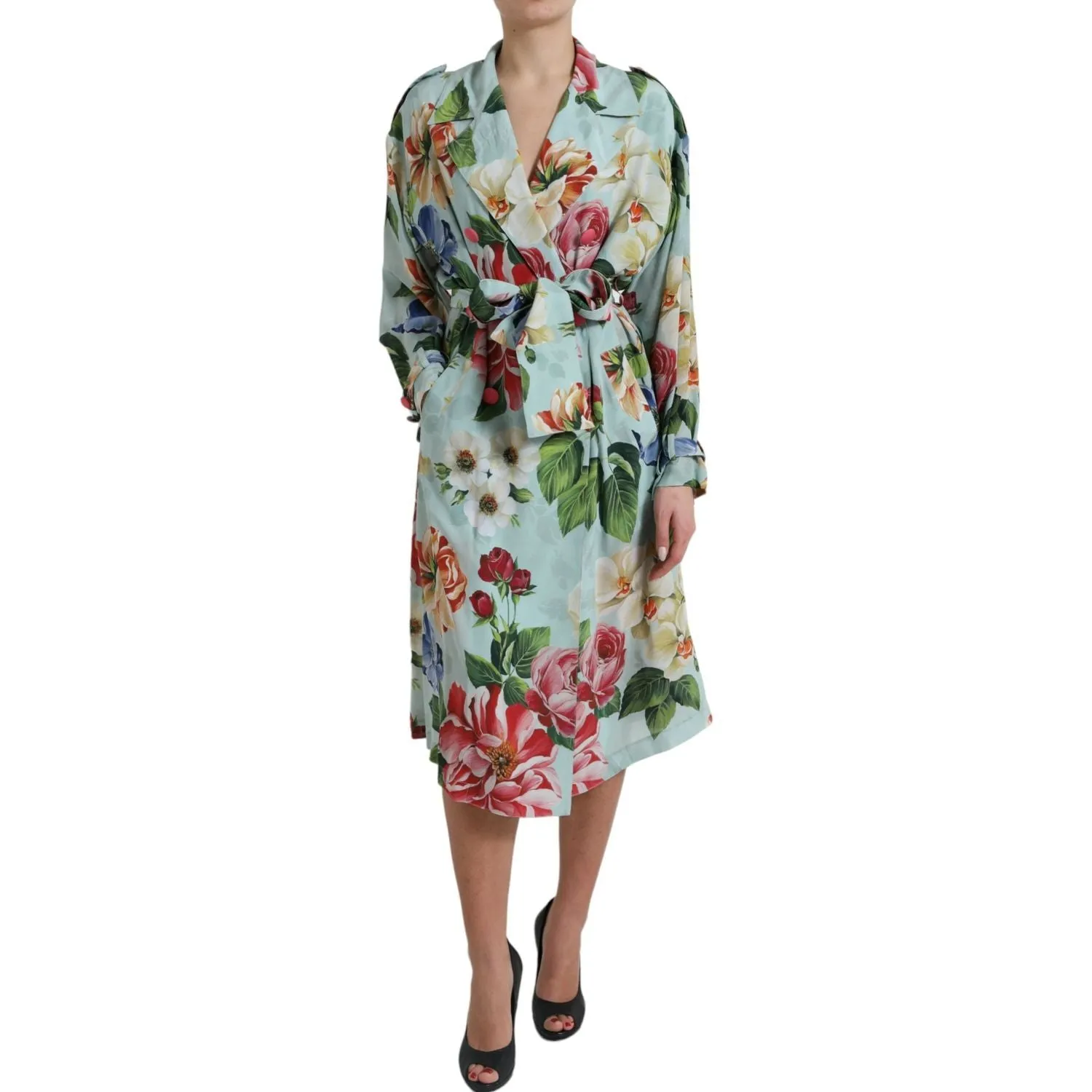 Dolce & Gabbana Elegant Floral Silk Trench Jacket