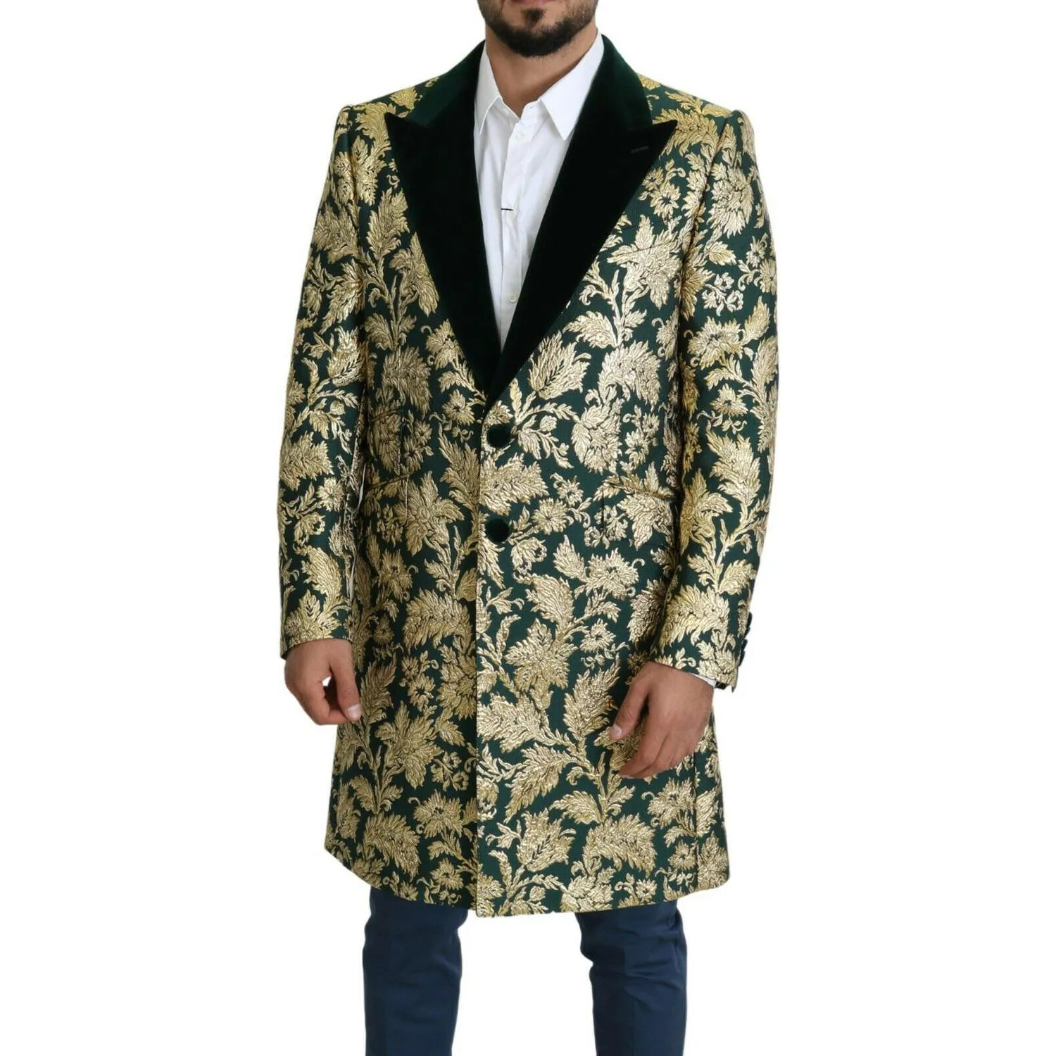 Dolce & Gabbana Elegant Gold Green Jacquard Sicilia Jacket