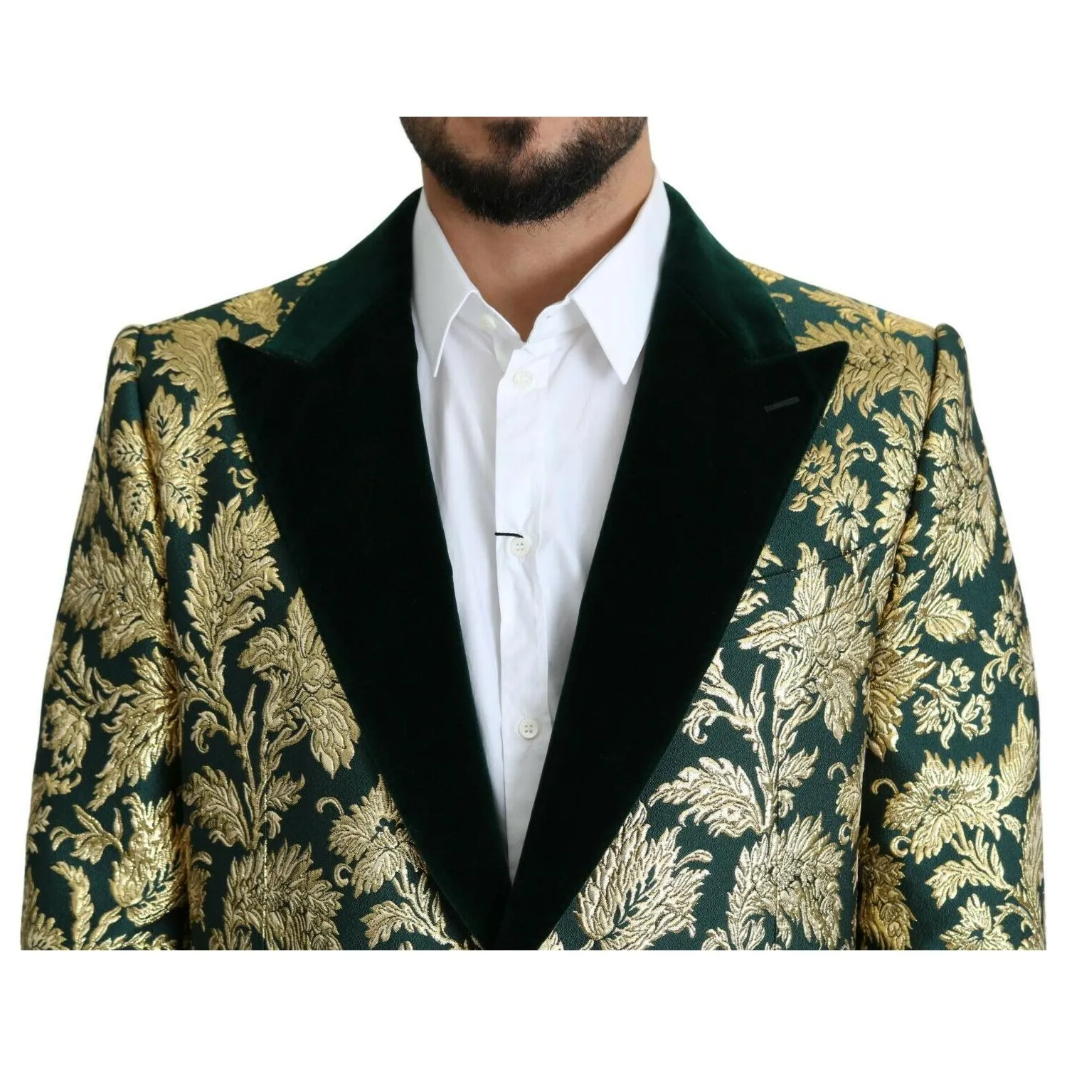 Dolce & Gabbana Elegant Gold Green Jacquard Sicilia Jacket