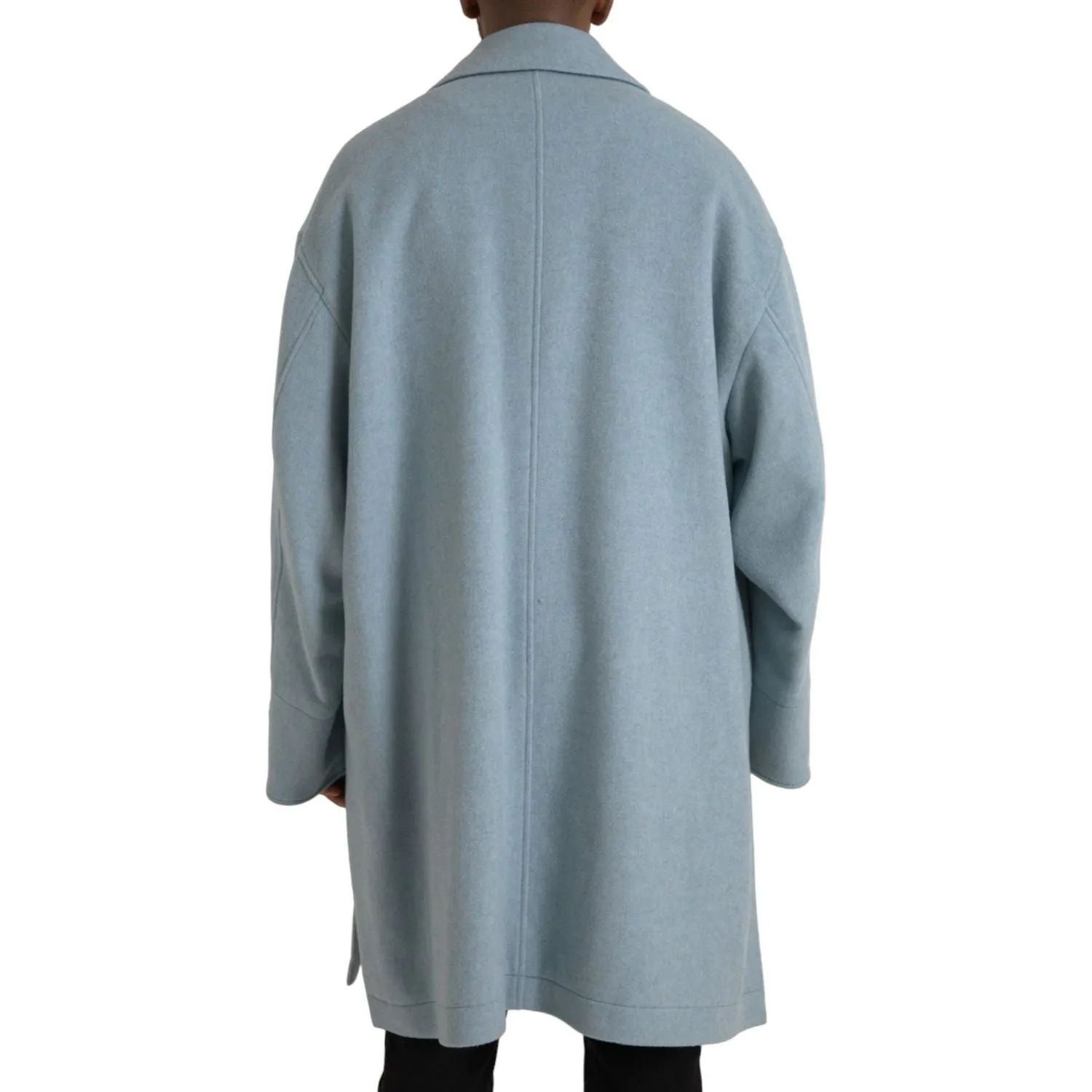 Dolce & Gabbana Light Blue Wool Button Trench Coat Jacket