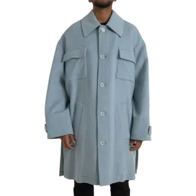 Dolce & Gabbana Light Blue Wool Button Trench Coat Jacket