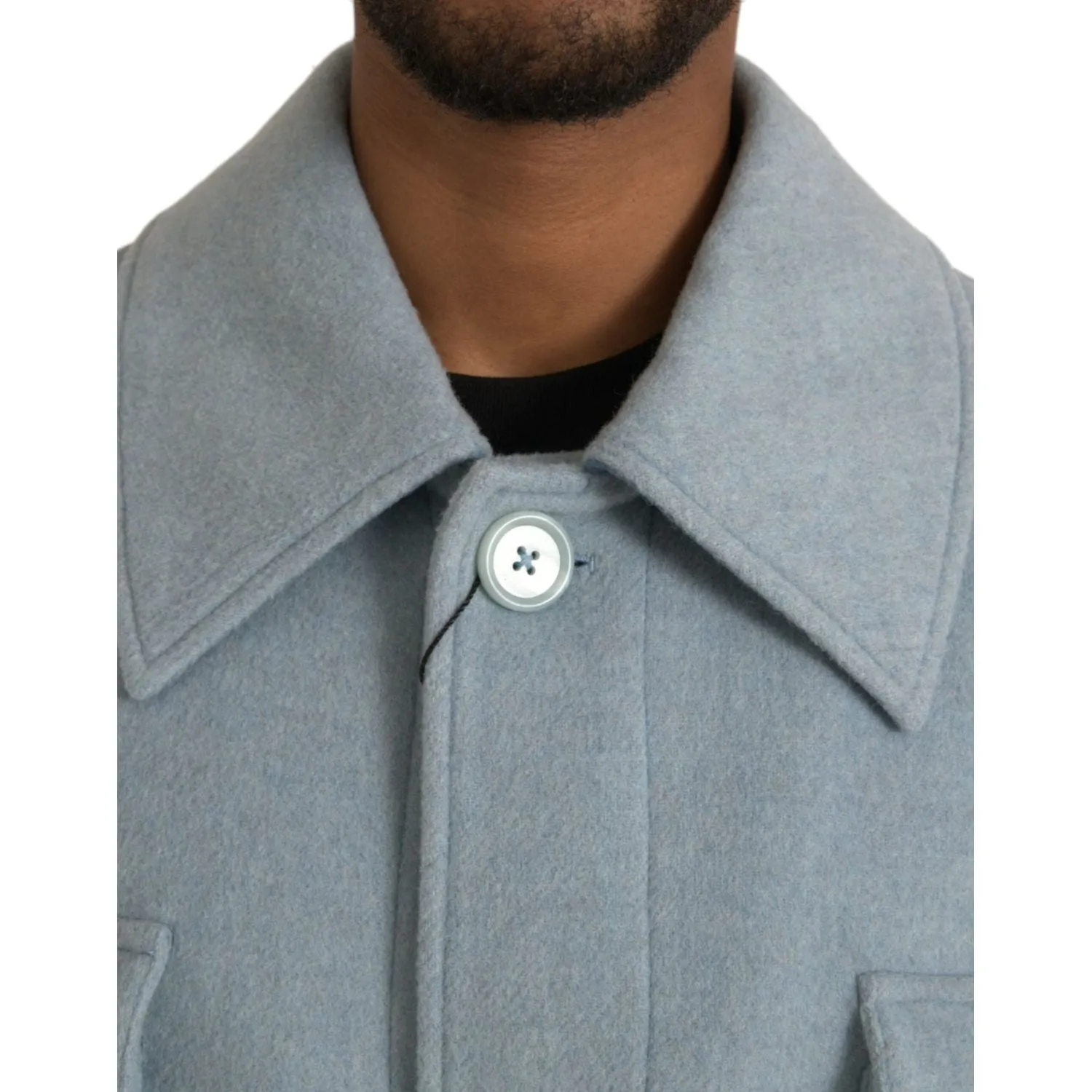 Dolce & Gabbana Light Blue Wool Button Trench Coat Jacket