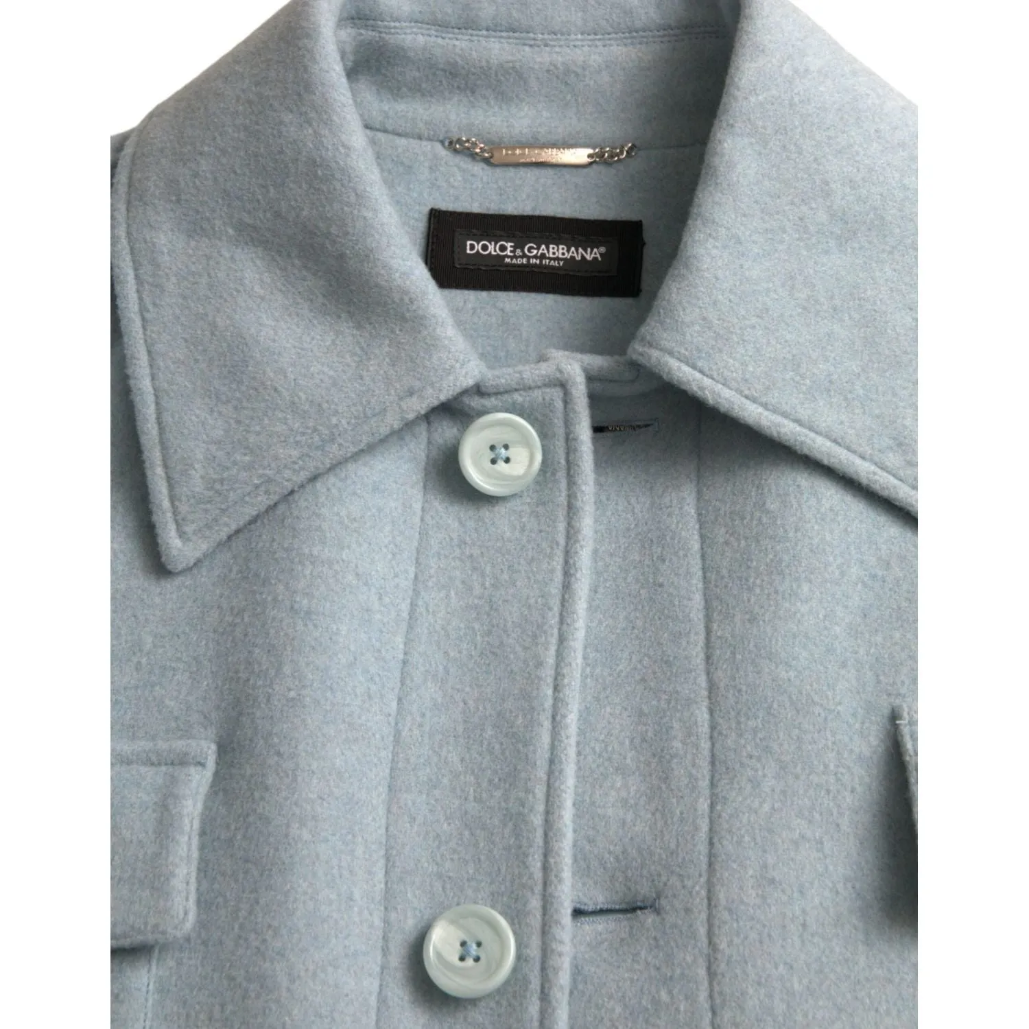 Dolce & Gabbana Light Blue Wool Button Trench Coat Jacket