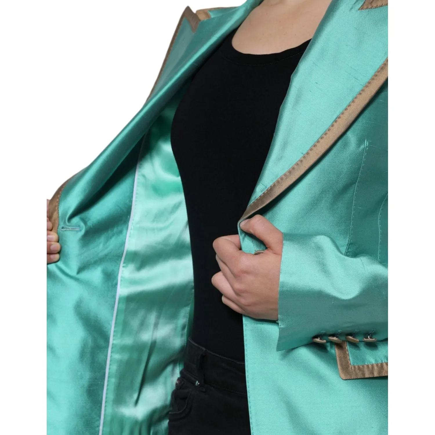 Dolce & Gabbana Metallic Green Single Breasted Blazer Jacket