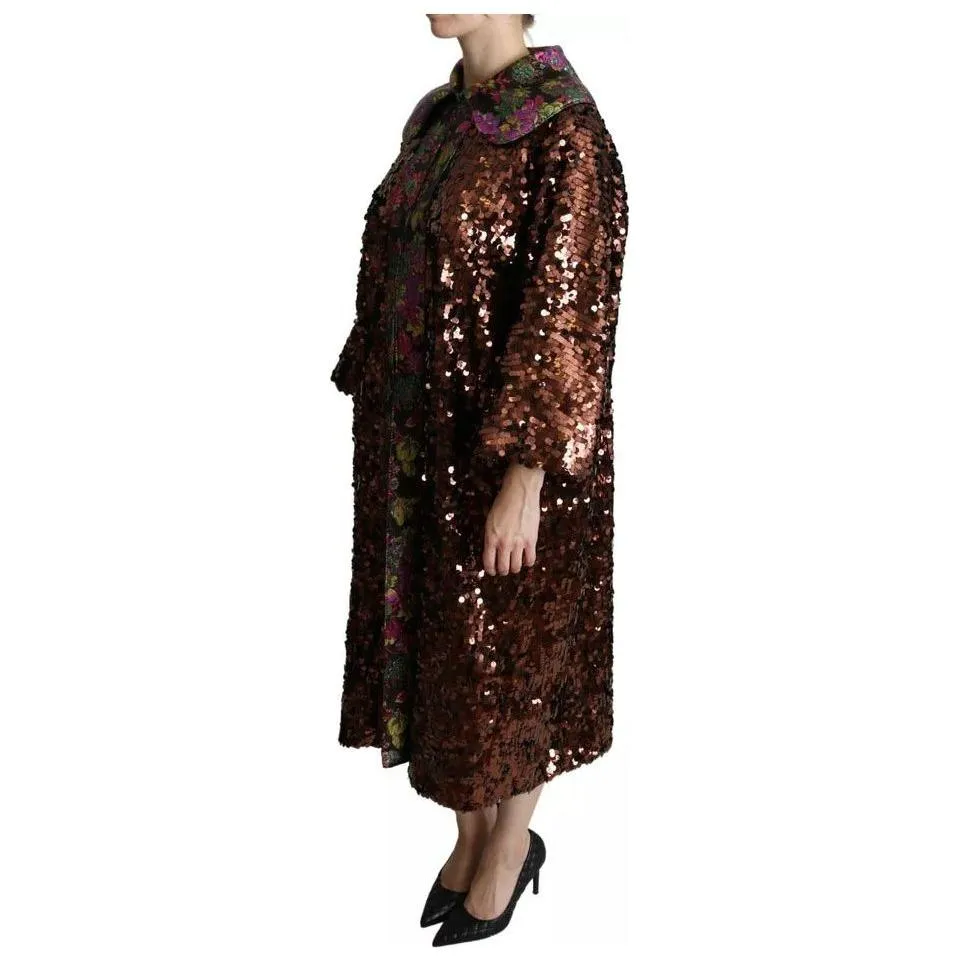 Dolce & Gabbana Multicolor Sequined Long Coat Jaquard Jacket