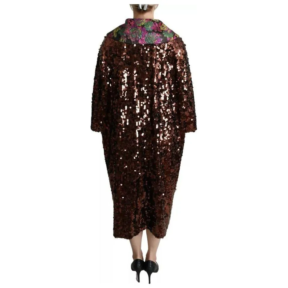 Dolce & Gabbana Multicolor Sequined Long Coat Jaquard Jacket