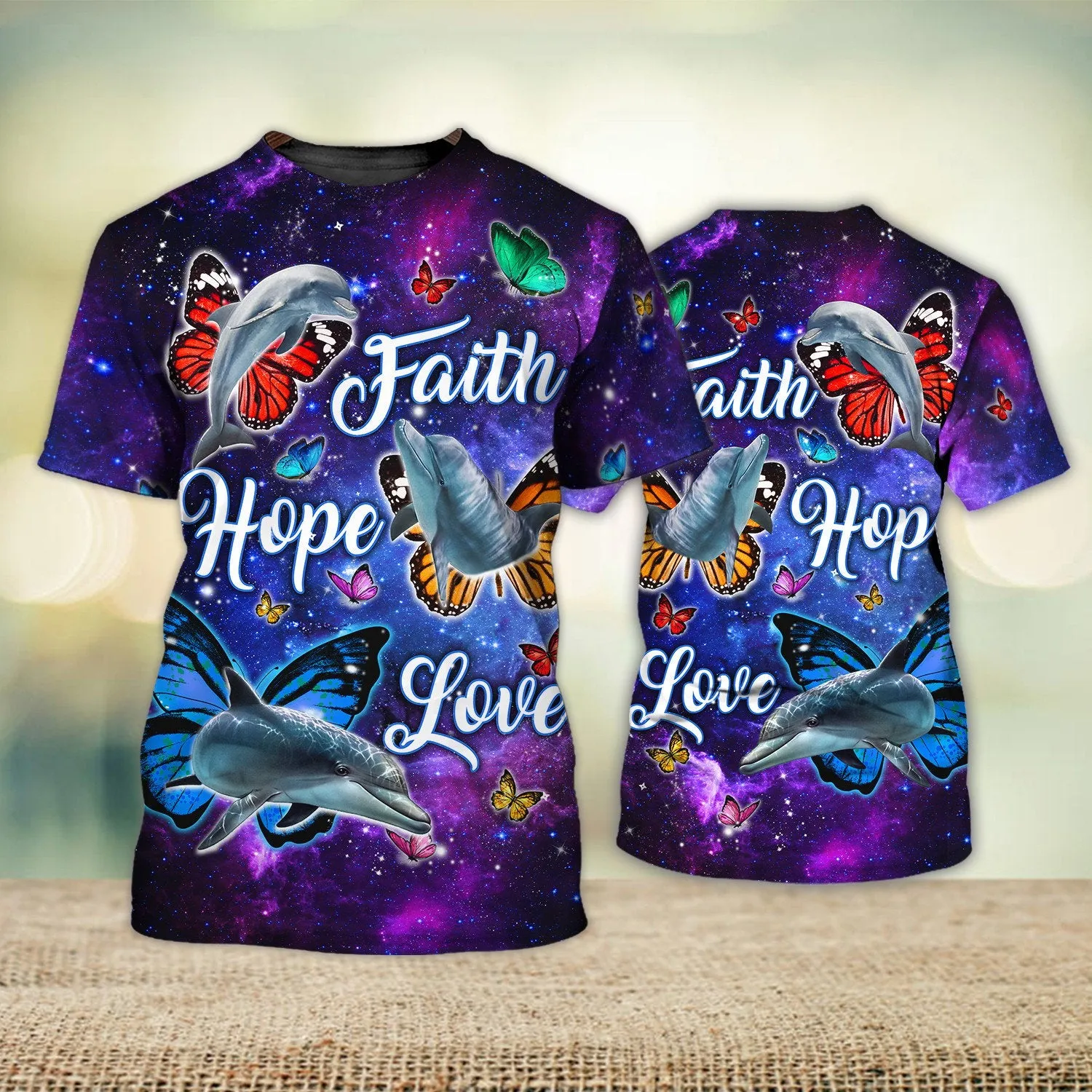 Dolphin Faith Hope Love Butterfly 3D Full Print Shirts, Perfect Shirt for Dolphin Lovers