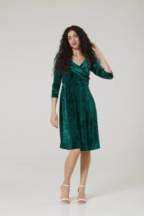 Dovey Festive Green Velvet Midi Fit and Flare Swing Dress