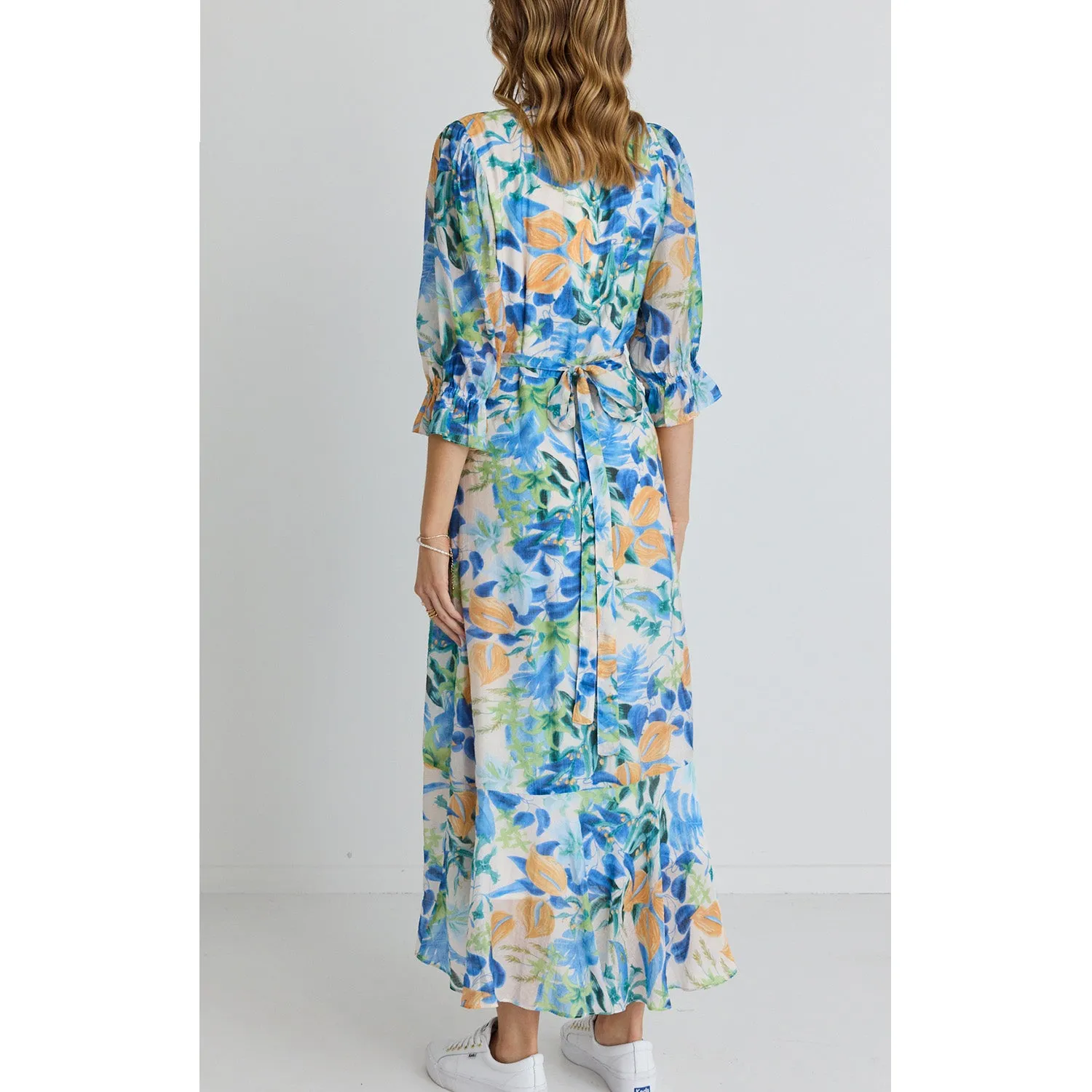 Dress Magnolia Midi Wrap - Blue Orange Tropical